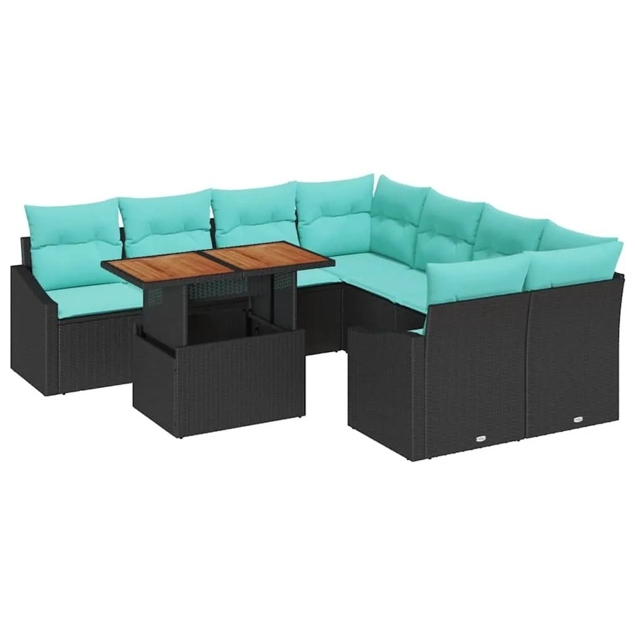 vidaXL Garten Essgruppe aus Akazienholz mit 9 Teilen und Kissen in Schwarz und Teal - Bild 2