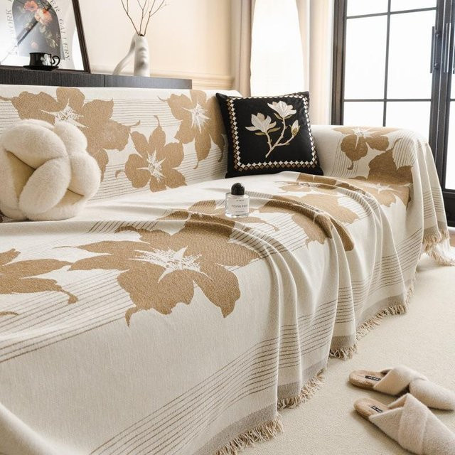 Retro Französischer Sofabezug aus Chenille mit floralem Jacquard-Muster, Universal Vollbezug für alle Jahreszeiten, B/T: 180 x 130 cm - Bild 1