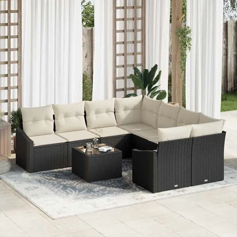 Vidaxl Garten Sofa Set aus Polyrattan in Schwarz und Beige mit Polyester Polstern - Bild 1