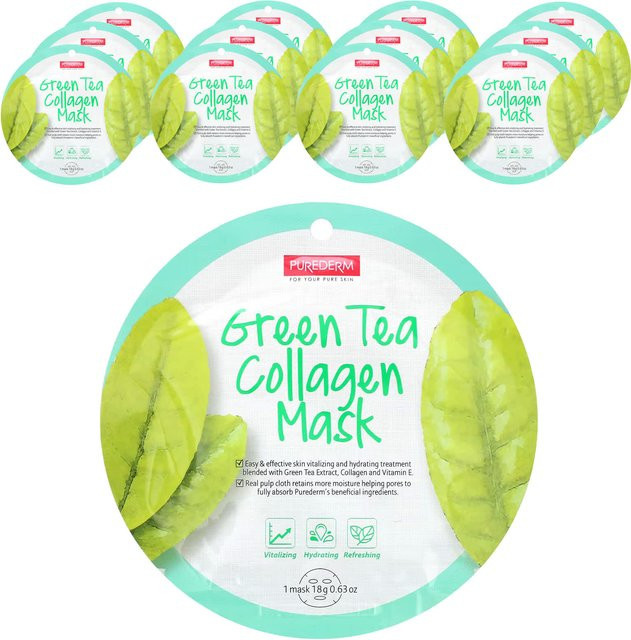 Purederm Grüntee Kollagen Schönheitsmaske, 12 Stück, 18g, Unisex - Bild 1