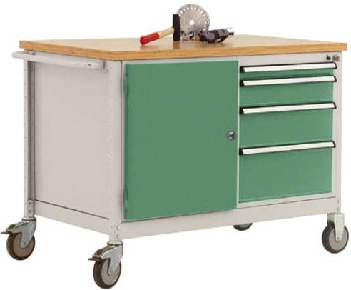 Manuflex TP1004.6011 Mobile Werkbank aus Stahl und Holz in Resedagrün (RAL 6011), B/T/H: 113,5 x 78,0 x 59,0 cm - Bild 1