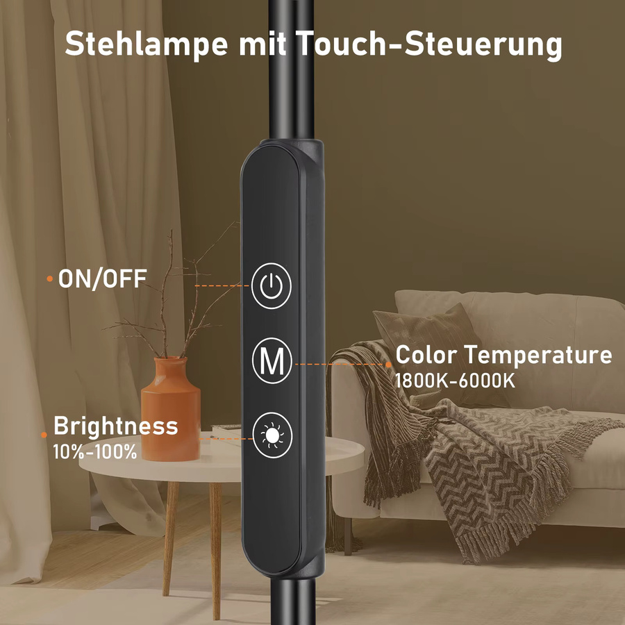 LEOEU LED-Stehleuchten Set in Schwarz mit Fernbedienung, 12 W dimmbare Leselampe mit Memory-Funktion und CCT-Farbtemperatur für Wohnzimmer, Schlafzimmer und Büro - Bild 3
