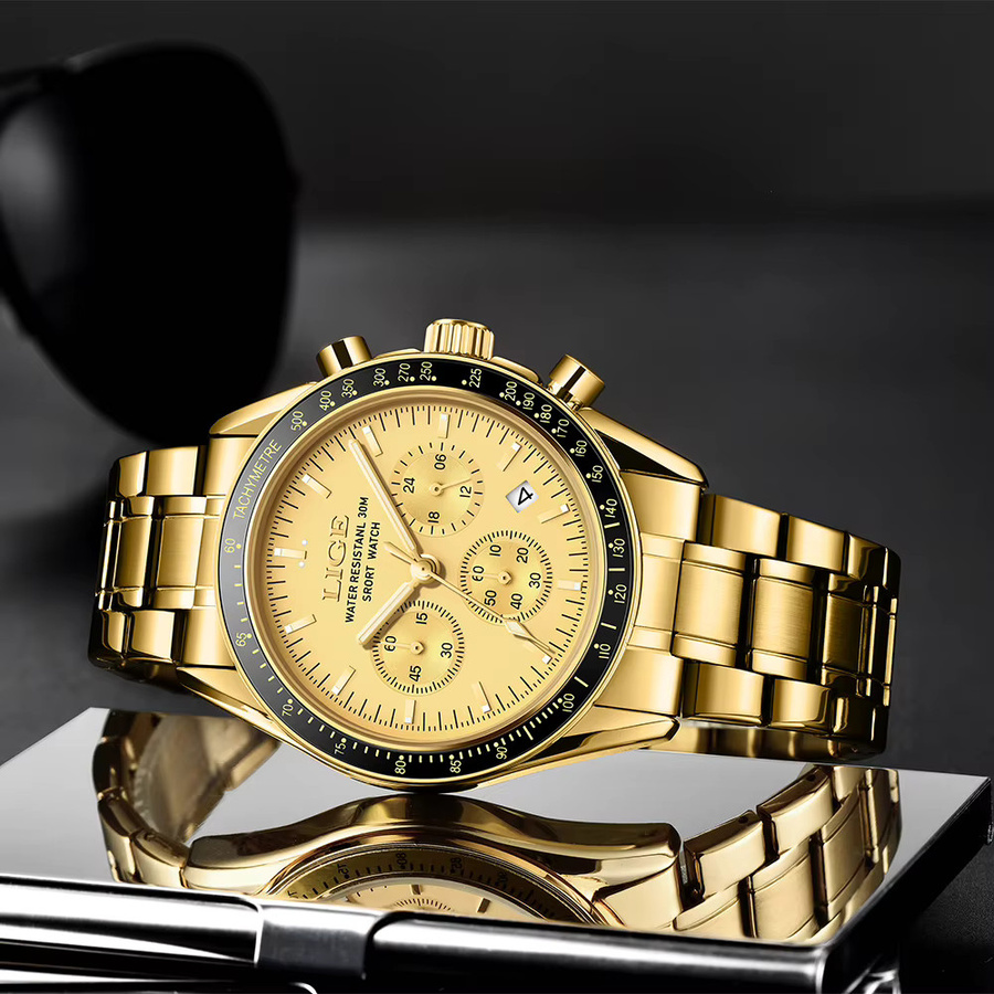 LIGE Armbanduhr Quarz, Edelstahl, Gold, Herren - Bild 2