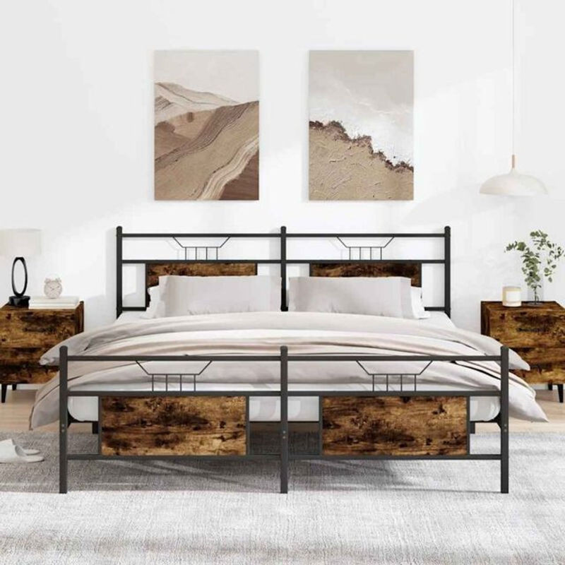 Vidaxl Metallbett in Räuchereiche Braun ohne Matratze B/T/H: 183 x 213 x 91,5 cm - Bild 1