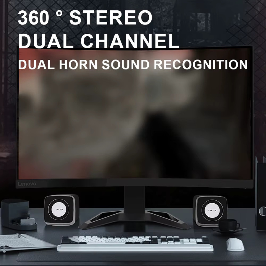 Lenovo Stereo Computer-Lautsprecher mit HiFi-Klangqualität, LED-Atemlicht und Dual-Channel Anschluss via USB und 3,5 mm Jack, Schwarz - Bild 5