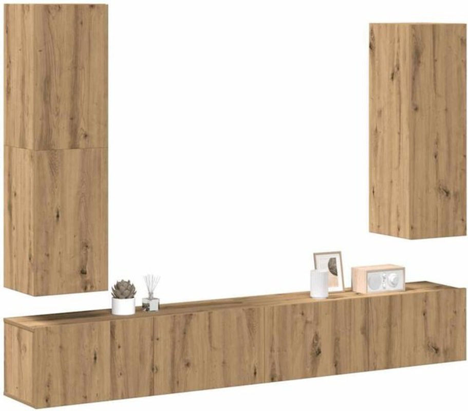 Vidaxl 4-teiliges TV-Schrank-Set Artisan-Eiche in Braun zur Wandmontage aus Holzwerkstoff - Bild 1