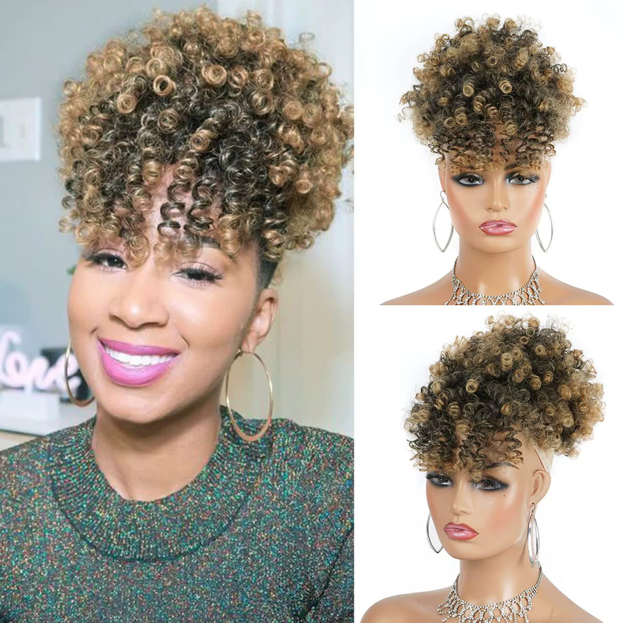 Afro Puff Pferdeschwanz mit Pony, Haarverlängerung für Damen, kurz lockig - Bild 5