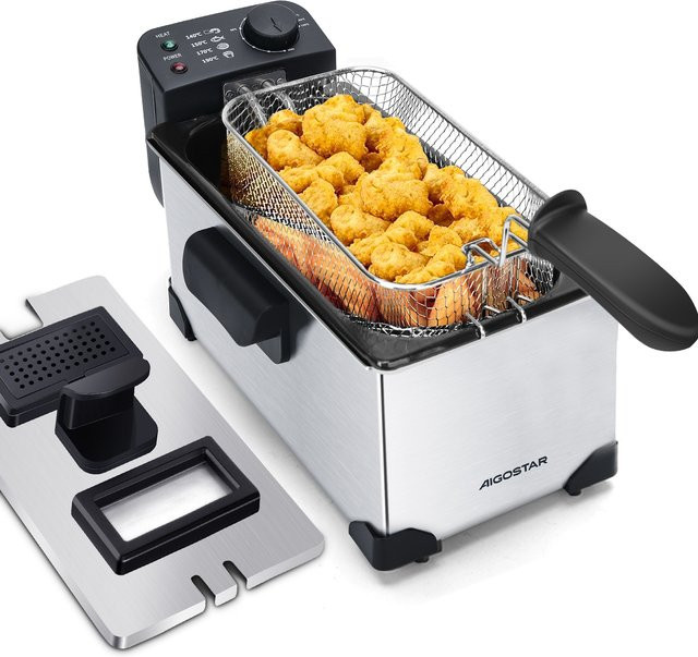 Aigostar Fritteuse aus Edelstahl mit transparentem Deckel, 2200 W, 3 l, Silber - Bild 1