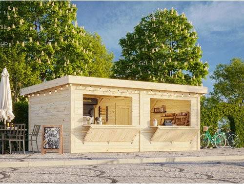 Marktstand Palmako Lenna Set 311 aus massivem Fichtenholz, braun, B/H/T: 588 x 245 x 300 cm - Bild 1
