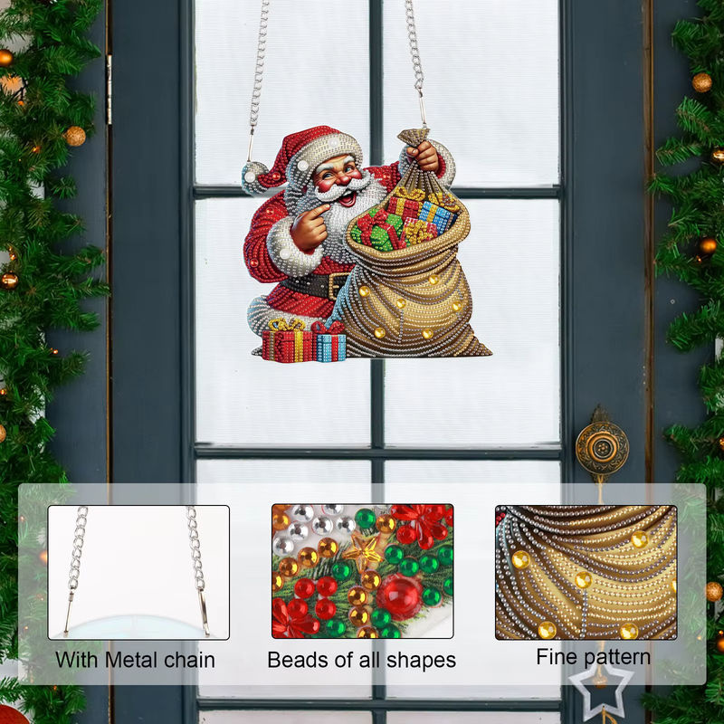 Mehrfarbiges Weihnachts-Diamant-Kunstgemälde als hängender Weihnachtsmann-Anhänger aus Kunststoff für deine Fensterdekoration - Bild 4