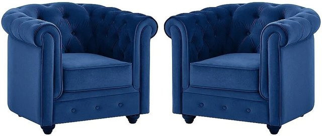 Vente-unique Chesterfield Sessel mit gerader Rückenlehne aus Samt in Königsblau, Höhe: 82 cm - Bild 1