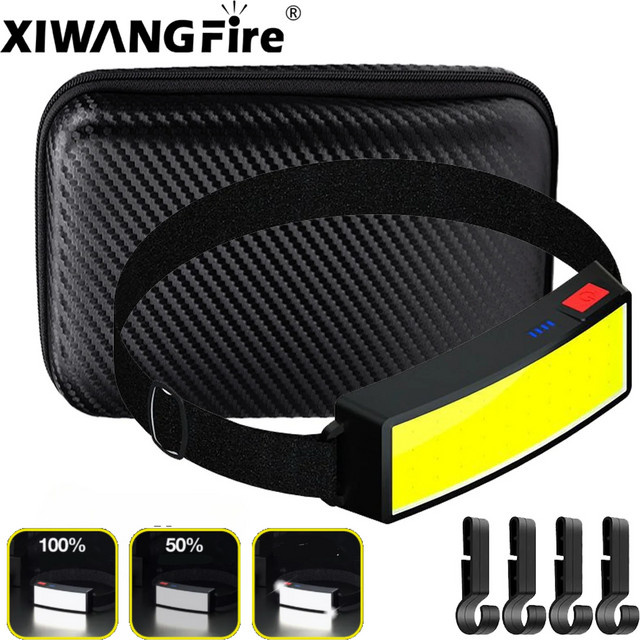 KDULIT COB 180 Grad LED-Stirnlampe mit Flutlicht-Funktion, Schwarz, mit integriertem USB-Akku und 3 Modi für Wandern und Camping - Bild 1