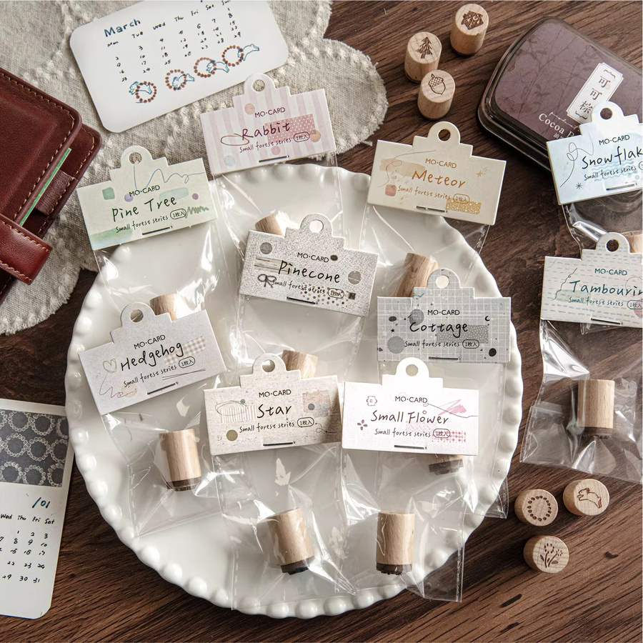 JIAMEI Holzstempel Wald-Serie im Retro-Stil für DIY Scrapbooking und Journaling in Braun - Bild 2