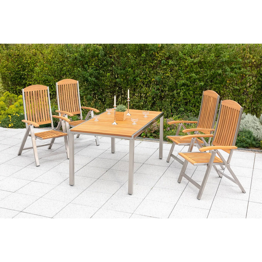 Merxx Keros 7-tlg. Gartenmöbel-Set aus Akazienholz mit ausziehbarem Tisch in Braun und Silber - Bild 2