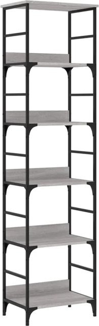 vidaXL Bücherregal in Grau im Industrie-Stil aus Holzwerkstoff und Stahl, B/T/H: 50 x 33 x 188,5 cm - Bild 1