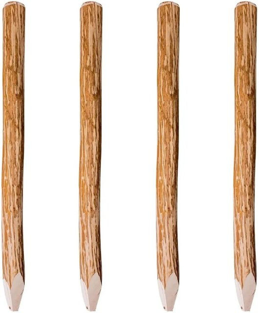 vidaXL Zaunpfosten aus Haselholz mit Spitzen Enden, 4 Stück, Braun, Höhe: 120 cm - Bild 1