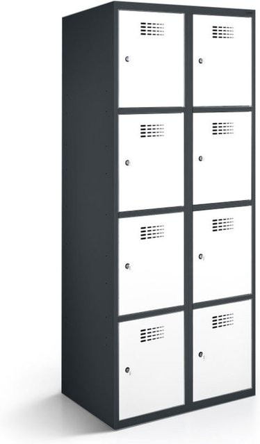 rotstahl Fächerschrank mit 8 Fächern in Weiß und anthrazitgrauem Korpus, B/T/H: 60 x 50 x 180 cm - Bild 1