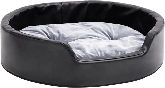 vidaXL Hundebett Sofa in Schwarz-Grau aus Kunstleder und Plüsch, B/T/H: 69 x 59 x 19 cm - Bild 1