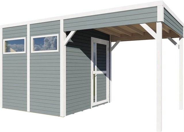 Bertilo Holz-Gartenhaus Cubus 2 Lounge Hellgrau aus Massivholz mit Sicherheitsglas und Zylinderschloss B: 449 cm, T: 234 cm - Bild 1