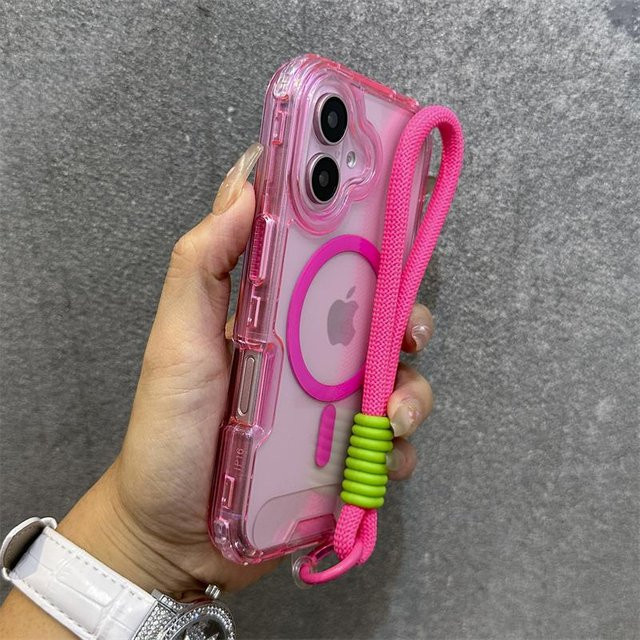 MagSafe Magnetische Transparente Handgelenkschlaufe Schutzhülle Candy Armor für Apple iPhone 16 Pro Max 15 14 13 12 11 Plus in Pink - Bild 1