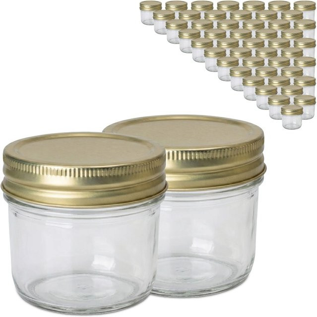 Relaxdays Einmachgläser 50er Set aus Glas mit Twist-Off Deckel in Transparent und Gold, 120 ml - Bild 1