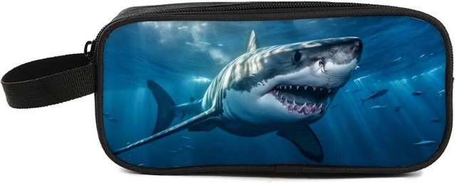 Zweiteiliges Haifisch-Federmäppchen von Fancy Style Studio in Blau mit Griff für Kinder - Bild 1