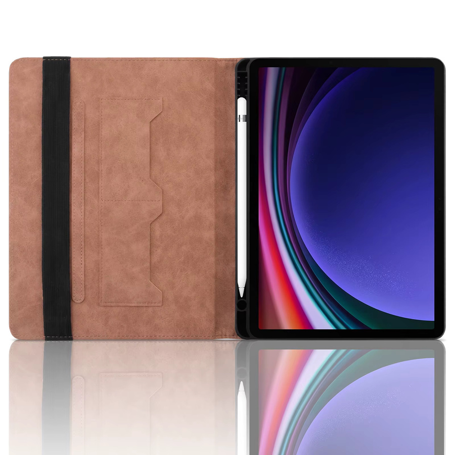 Business Flip Stand Tablet Cover für Samsung S9 FE Plus S6 A9 A8 X205 X200 X207 Leder Schutzhülle in Grün und Braun - Bild 2