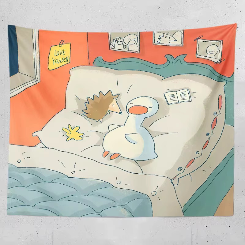 VIKAMA Wandbehang mit niedlichem Enten-Motiv, Kawaii Cartoon Tapisserie in Mehrfarbig - Bild 1