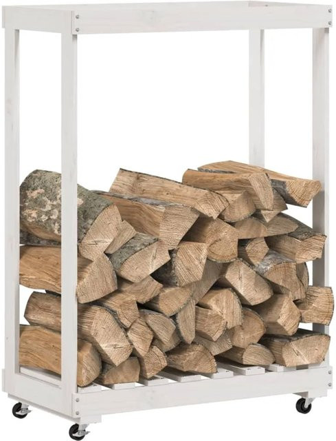 vidaXL Kaminholzregal aus Kiefer Massivholz mit Rollen Weiß B/T/H: 76,5 x 40 x 108 cm - Bild 1