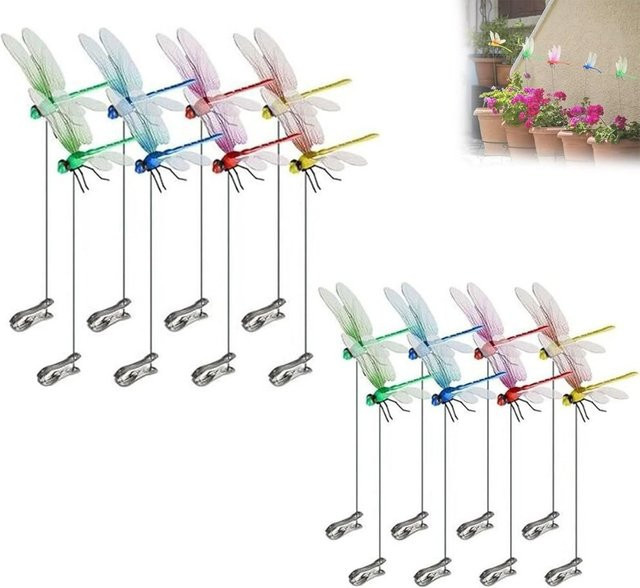 Dekorative Libellen-Clips für Gartenstangen in Gelb und Multicolour zur Terrassendekoration - Bild 1