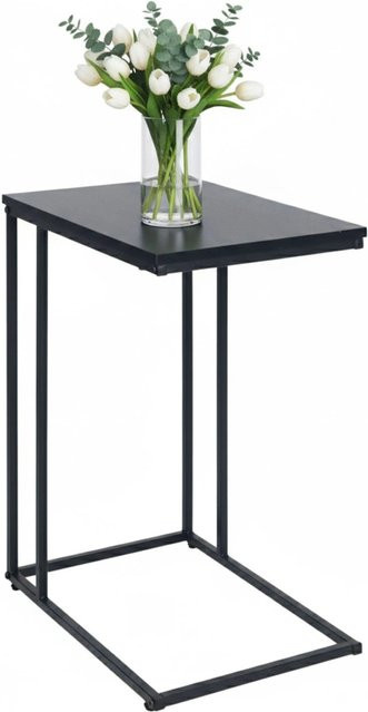 Relaxdays Beistelltisch in C-Form im Industrial-Design aus MDF und Eisen, Schwarz matt, B: 64 cm, T: 50 cm, H: 35 cm - Bild 1