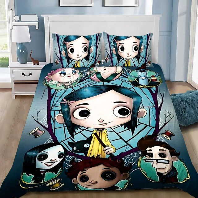 Bettwäscheset mit Coraline Motiv in Blau, bestehend aus Bettbezug und Kissenbezug aus Mikrofaser, B/H: 220 x 240 cm - Bild 1