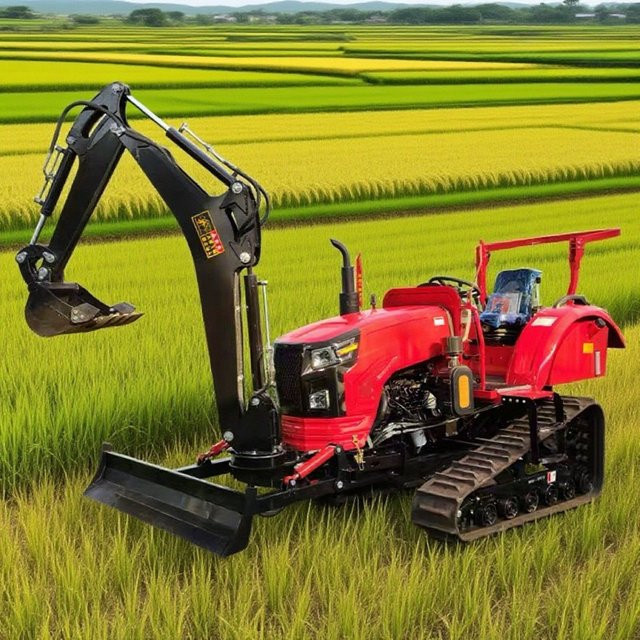 Maßgeschneiderter 35-PS-Raupentraktor in Rot als vielseitige Mini-Landmaschine für Obstgärten mit verschiedenen Aufsätzen - Bild 1