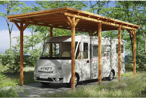 Skan Holz Carport Emsland Caravan aus Fichte Leimholz in Braun mit Aluminium-Dachplatten, Breite: 404 cm, Höhe: 372 cm - Bild 3