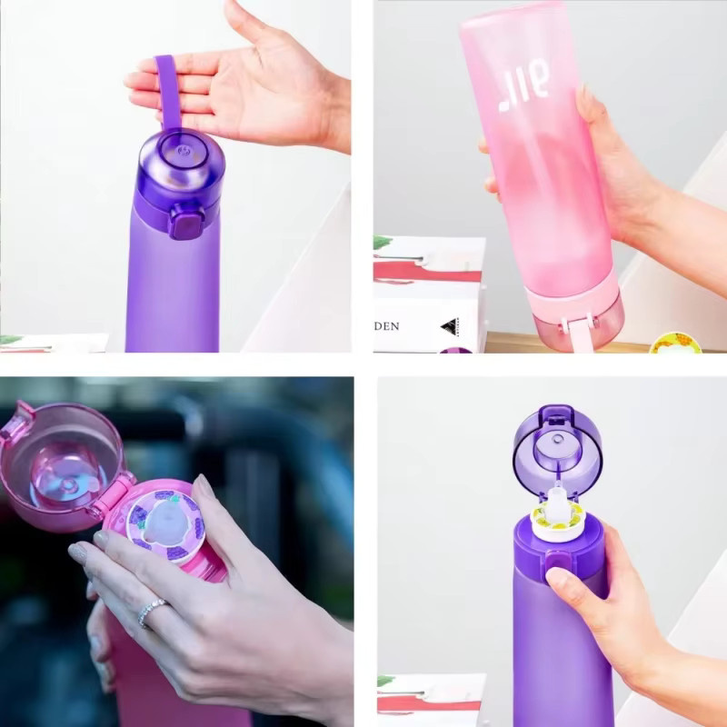 LUSQI Wasserflasche mit 7 Geschmackskapseln und Strohhalm, transparent, auslaufsicher, 0,75 l - Bild 3