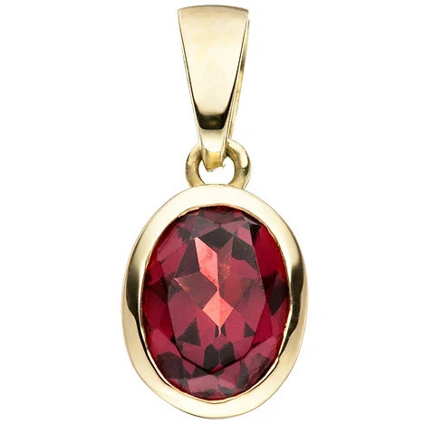 Colfem Anhänger, 333 Gelbgold, Granat, rot, oval - Bild 1