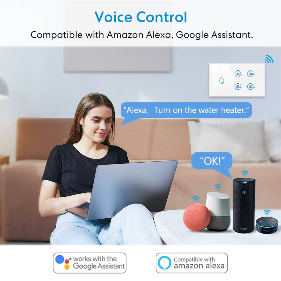 Tuya Smart Leben 20A Kessel Wasser Heizung Schalter mit Touch Panel, Timer, Countdown und Energieüberwachung, kompatibel mit Google Home und Alexa, Weiß - Bild 3