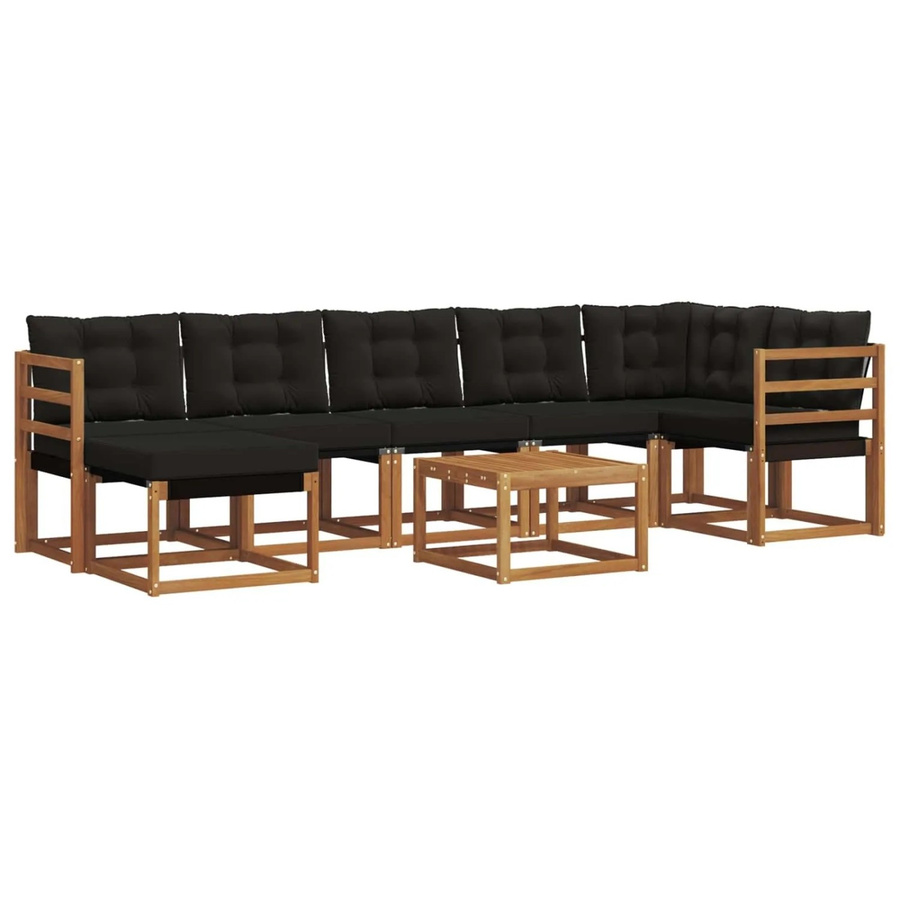 vidaXL Outdoor-Sofagarnitur 8-teilig aus Akazienholz mit Kissen in Schwarz und Braun - Bild 2