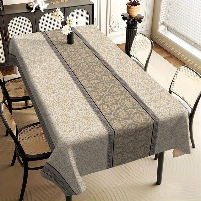 VIKAMA Tischdecke aus Leinen in Beige mit geometrischem Design im nordischen Stil für dein Zuhause oder Restaurant - Bild 1