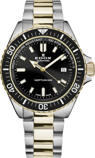 Edox Automatik Herrenuhr, Edelstahl, Schwarz, 44 mm, 10 ATM - Bild 1