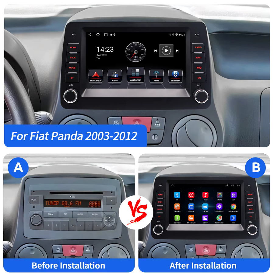ESSGOO Android 15 Multimedia Autoradio mit CarPlay und DAB+ für Fiat Panda 2003 bis 2012, 4 GB RAM + 64 GB Speicher, Schwarz, 7 Zoll Display - Bild 3