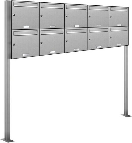 AL Briefkastensystem für 10 Parteien, freistehend, silberfarben, B/H/T: 199,5 x 150 x 11,6 cm - Bild 1