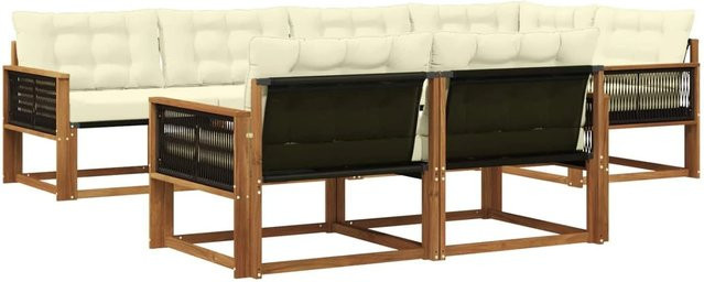 vidaXL Outdoor-Sofagarnitur L-Form aus Akazienholz mit Textilene und Kissen in Braun und Beige - Bild 1