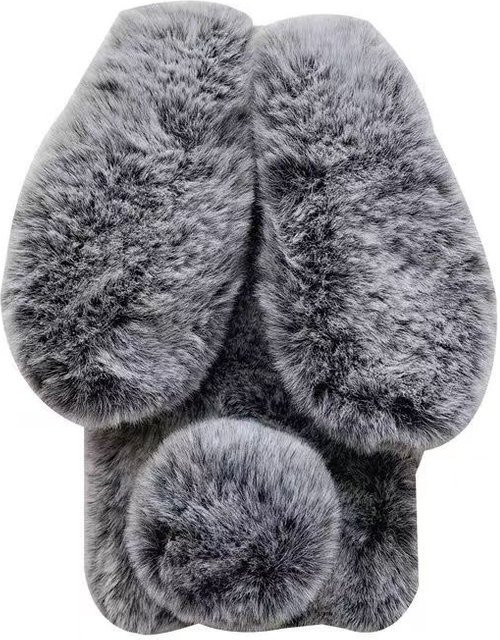 Flauschige 3D Kaninchenfell Handyhülle aus Plüsch und Silikon für Xiaomi Mi Poco M7 Pro Redmi Note 14 13C in Braun - Bild 1