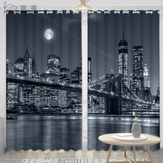 Yiran Furniture New York City Nachtvorhang mit Freiheitsstatue, 2er-Set halbtransparent Polyester-Vorhänge mit Ösen, Mehrfarbig, B/H: 60 x 50 cm pro Paneel - Bild 1
