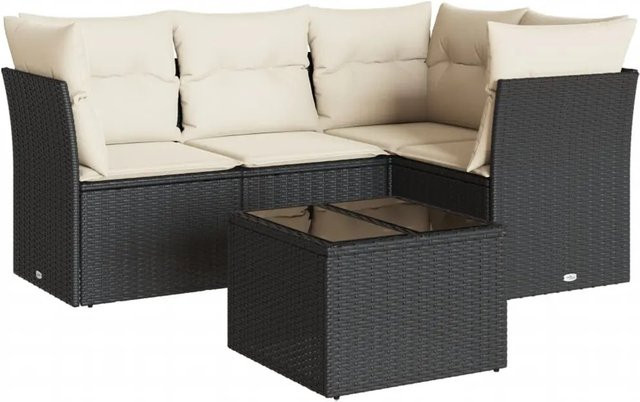 vidaXL 5-teilige Garten-Sofagarnitur in L-Form aus schwarzem PE-Rattan mit Sitzkissen und Stauraum - Bild 1