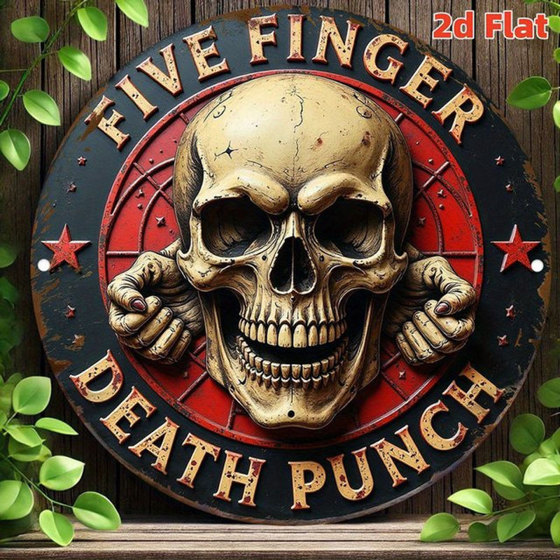 Five Finger Death Punch Rundes Metallschild im Vintage-Stil mit Totenkopf-Motiv, Mehrfarbig, Durchmesser: 20 cm - Bild 1