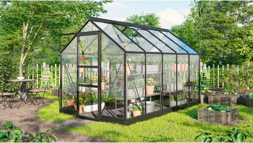 Vitavia Gewächshaus Eris in Schwarz mit 6,2 m² Fläche, ESG-Glas und Polycarbonat, B: 195,0 cm, H: 207,4 cm, T: 323,2 cm - Bild 1