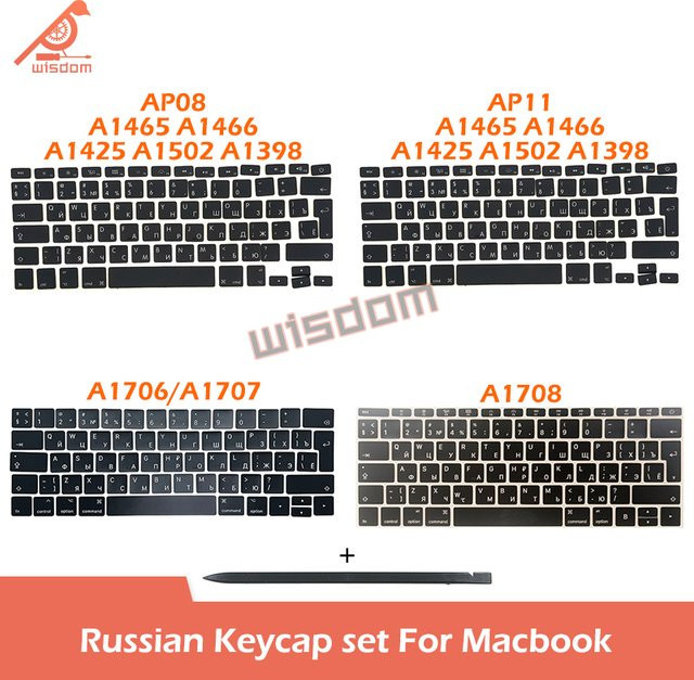 WISDOM ROCK Tastatur Tastenkappen mit russischer Beschriftung für Laptop Modelle A1932 A1466 A1502 A1398 A1706 A1708 A2337 A2338 A2141 A2681 A2442 A2780 A2941 in Schwarz - Bild 1