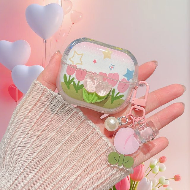 Samsung Galaxy Buds 3 Pro Hülle mit Schmetterlingsknoten und Stern-Anhänger in Himmelblau Farbverlauf - Bild 1